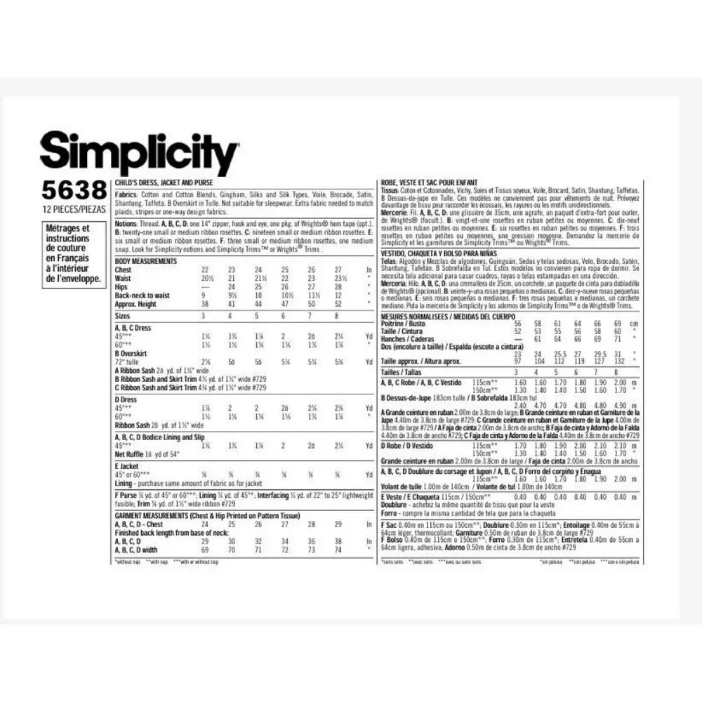 Simplicity 0675 5638 Childs Dress Jacket‎ Purse Sewing Pattern Sizes 5-8